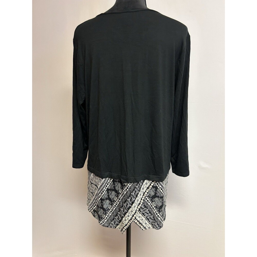 J.Jill Wearever Collection large Top black 3/4 sleeve Layered Hem White Print - Picture 2 of 7